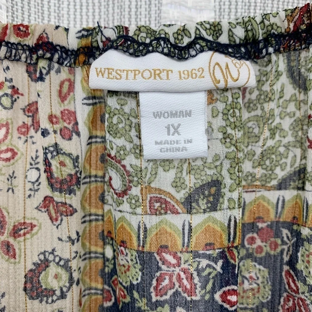 Westport Floral‎ Brown Blue Shift Tunic Sheer Long Sleeve Size XL Boho Festival - Picture 3 of 8